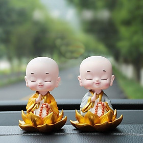 Mua Tượng Chú Tiểu Ngồi Thiền Lá Sen An Yên Trang Trí Nhà Cửa  Để Xe Ô Tô_Tặng kèm vòng chuỗi hạt