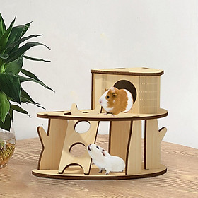 Hamster House Hideout Wooden Rat Hideaway Play Climbing Hamster Burrow Handmade Exploration Toy Habitats Decor for Mice Pet Dwarf Hamsters