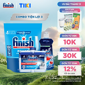 Combo Finish tiện lợi 3: Túi 100 Viên Rửa Bát All In 1+ Nước Làm Bóng Finish 500ml +Dung Dịch Vệ Sinh Máy Finish 250ml