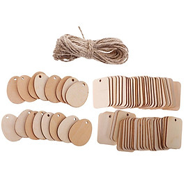 100 Pieces Natural Unfinished Blank Wood Tags Wooden Gift Tags Hanging Labels Embellishment for Wedding Party Christmas XMAS Decoration with Rope