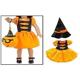18 Inch American Doll Clothes - Colorful Halloween Dress with Hat, Pumpkin Lantern, Decorative Your Cute Doll