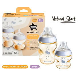 Bình Sữa PPSU Ty Siêu Mềm Tự Nhiên Tommee Tippee Natural Start (Bộ 1 Bình 260ml và 1 Bình 150ml)