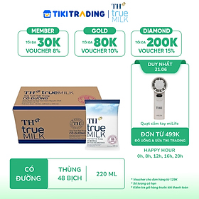 Thùng 48 bịch sữa tươi tiệt trùng TH True Milk có đường 220 ml
