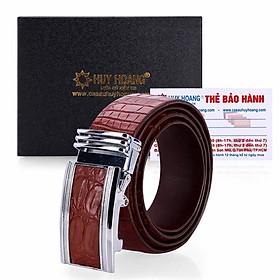 HC4833 - Dây nịt nam da cá sấu Huy Hoàng gai bụng 4P màu nâu đỏ