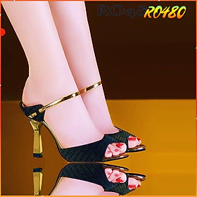 Giày cao gót nữ đẹp hở mũi 7 phân hai màu đen vàng hàng hiệu rosata ro480