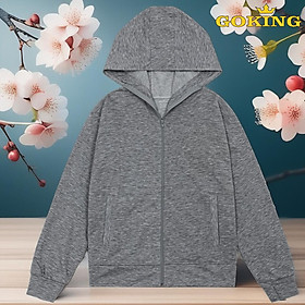 Áo khoác cặp đôi GOKING vải da cá, 6 túi to rộng, dây kéo an toàn, mũ to trùm đầu. Form unisex cho nữ nam trẻ em. Chống nắng gió lạnh, chống tia UV