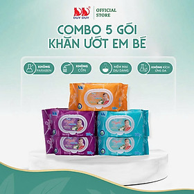 Combo 5 Gói Khăn ướt cho bé Angela baby tím vải không dệt rayon cao cấp 100 miếng (13.5x20cm) không cồn