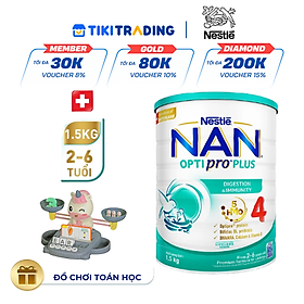 Sữa bột Nestlé NAN OPTIPRO PLUS 4 1500g/lon với 5HMO Giúp tiêu hóa tốt + Tăng cường đề kháng (2 - 6 tuổi) - Tặng Đồ chơi toán học cân bằng