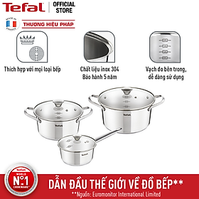 Bộ nồi inox Tefal Simpleo B907S644 3 món (2 nồi 1 quánh) - Thiết kế từ Pháp với inox 304 cao cấp - Hàng chính hãng