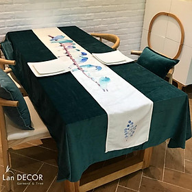 Khăn trải bàn nhung trơn sang trọng Landecor- TB538-xanh đậm
