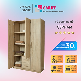 Tủ quần áo gỗ hiện đại SMLIFE Cepham | Gỗ MDF dày 17mm chống ẩm | D120xR45xC200cm