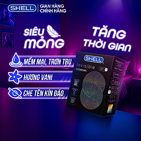 Bao cao su Shell Invisible siêu mỏng, chống tuột, kéo dài thời gian - Hộp 3 cái | SHELL CHÍNH HÃNG