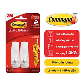 Combo 2/4/6 Vỉ Móc dán tường Command 3M 17001 siêu dính, không bong tróc, chịu lực 1.3kg - Vỉ 2 cái