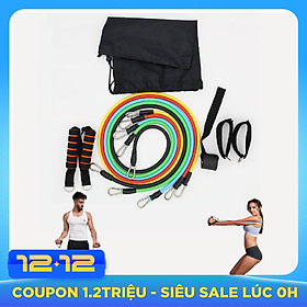 Bộ Dây Đàn Hồi Ngũ Sắc Tập Gym Đa Năng YESURE 11 món, gọn nhẹ có thể mang đi lại bất kỳ nơi đâu, không bị gò bó về không gian và thời gian - tặng kèm túi đựng và hướng dẫn