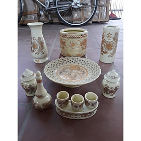 Bộ bát hương thờ ( gốm sứ bát tràng cao cấp) comboo cả bộ + tặng tro đủ bát hương ,tặng nước sái tịnh đồ thờ