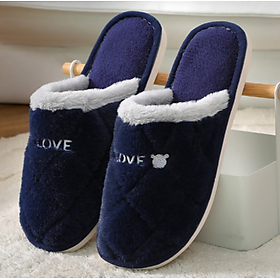 Dép Lông Bít Mũi Đế Chống Trơn Giữ Ấm Chân Đi Trong Nhà D43 - Xanh Đậm - 42-43