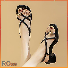 Giày sandal nữ cao gót 3 phân hàng hiệu rosata hai màu đen nâu ro569