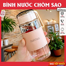 Bình Thuỷ Tinh Có Bọc Da Kèm Dây Đeo In Hình Chòm Sao Ở Nắp Dung Tích 340ml - Giao Màu Ngẫu Nhiên
