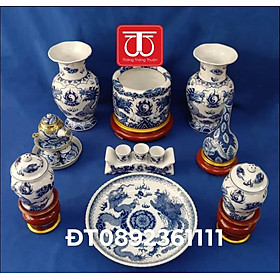 Mua BỘ BÁT HƯƠNG VẼ RỒNG NỔI ĐẾ GỖ SƠN SON THẾP VÀNG (ĐK BÁT 20CM) /ĐÔI LỌ CAO 30CM / ĐÔI CHOÉ 16CM )