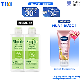 Combo 2 Nước hoa hồng Simple Toner làm dịu và cân bằng độ ẩm cho da - lành tính không chứa cồn 200ml [Chính hãng độc quyền]