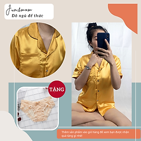 Bộ mặc nhà nữ Pijama thiết kế vải lụa satin mềm mại -thiết kế đơn giản trẻ trung_DB01