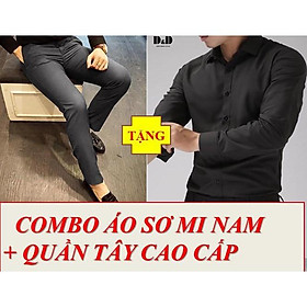 COMBO ÁO SƠ MI ĐEN TRƠN + QUẦN TÂY XÁM NAM THỜI TRANG CAO CẤP