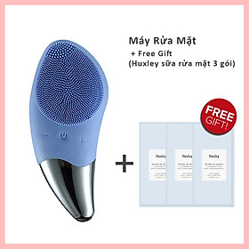Máy Rửa Mặt Mini Massage Làm Sạch Sâu Tích Hợp Sóng Âm BR-1020 + 3 gói sữa rửa mặt cao cấp HUXLEY Deep Clean, Deep Moist mini 3ml