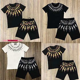 Bộ Quần Áo Thun Nam Ngắn Tay In Hình Tia Sét- Bộ Hè Nam Tay Cổ Trong Tay Lỡ Chất Thun Lạnh Co Dãn 4 Chiều