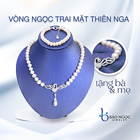 Bộ Chuỗi Vòng Ngọc Trai Cao Cấp, Chuỗi Ngọc Trai, Dây Chuyền Ngọc Trai, Vòng Tay Ngọc Trai Tặng Mẹ, Bà Quý Phái - DB0702 + L0408 Trắng - Bảo Ngọc Jewelry