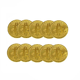 Bộ 10 đồng bitcoin hợp kim mạ vàng 24k