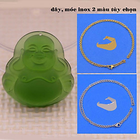 Mặt dây chuyền Phật Di lặc Pha lê xanh lá 4.5cm ( Size lớn)  kèm vòng cổ Dây inox, Mặt Phật cười - Phù hợp cho nam