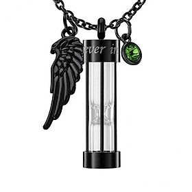 2X Hourglass Cremation Urn Necklace Angel Wing for Pet Husband Wife black