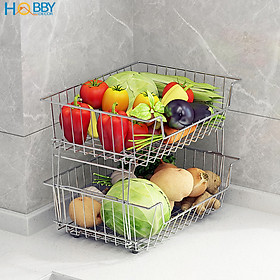 Kệ rổ đựng đồ nhà bếp nhiều tầng Inox 304 Hobby Home Decor NTI không rỉ sét có bánh xe