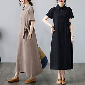 Đầm suông nữ dáng dài 2 túi sườn, đầm form rộng cổ sơ mi phong cách cá tính thời trang thương hiệu chính hãng Da61