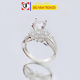 Nhẫn nữ đẹp bạc ta ổ cao gắn đã cobic trắng cao cấp phong cách thời trang trang sức Bạc Quang Thản - QTNU56