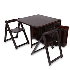 Bộ Bàn Ăn 4 Ghế Xếp Gọn Gỗ Xuất Khẩu Màu Nâu