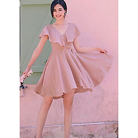 Đầm xoè hồng đắp tà XDS263