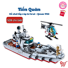 Đồ chơi lắp ráp xếp hình tàu chiến quân sự Qman 1722 – Tiến quân (539 mảnh ghép) dành cho bé trai từ 6 tuổi