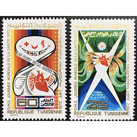 Bộ Tem Sưu Tầm Tunisia 1972 Chủ Đề Y Học Tháng Tim Mạch Thế Giới - 2 Con Stamps