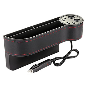 Car Seat Organizer Seat Side Pocket Organizer Gap Storage Box Seat Gap Filler Catcher with 2 USB Chargers and 2 Lighters