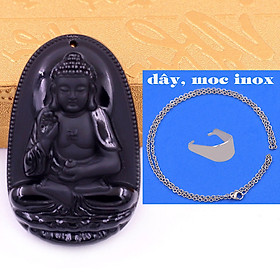Mặt Phật A di đà đá thạch anh đen 3.6 cm kèm móc và dây chuyền inox, Mặt Phật bản mệnh