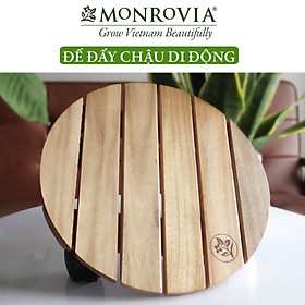 Đế lót chậu cây có bánh xe MONROVIA, đế để chậu cây, kệ chậu cây do động, có bánh xe, mặt tròn hoặc vuông bằng gỗ tràm cao cấp loại 1, trên 10 năm tuổi, màu vàng đường kinh 30 cm, chính hãng thương hiệu MONROVIA