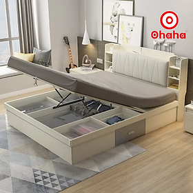 [Miễn phí vận chuyển & lắp đặt] Giường ngủ thông minh cao cấp bọc nệm đầu giường gỗ công nghiệp Ohaha - GN009