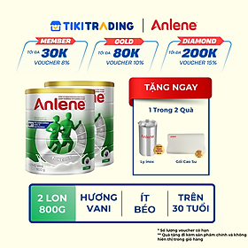 Combo 2 Sữa Bột Anlene Hương Vanilla (Hộp Thiếc 800g) Tặng gối hoặc ly inox
