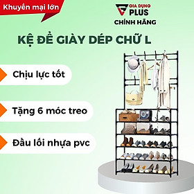 Mua Kệ để giày dép thông minh chữ L  thiết kế treo đồ đa năng lắp ghép 4 tầng tặng kèm 8 móc treo  chất liệu thép bền bỉ