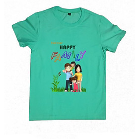 Áo Thun Gia Đình 3 Người In Họa Tiết Happy Family Màu Xanh Ngọc