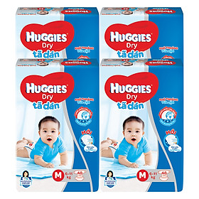 Combo 4 Gói Tã Dán Huggies Dry Gói Đại M48 (48 Miếng) - Bao Bì Mới