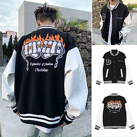 Áo Khoác bomber Chữ D Phối Tay Thời Trang Ulzzang Unisex, Áo Khoác Nam Nữ Bomber Nỉ Ngoại 1 Lớp Nỉ 1 Lớp Dù Thêu Họa Tiết Phối Tay Trắng Thời Trang