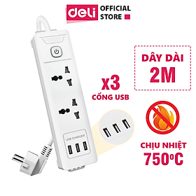 Mua  TẶNG BÚT THỬ ĐIỆN  Ổ Cắm Điện Đa Năng Kèm Cổng USB Có Công Tắc Tải 2500W Nắp Chống Giật Chống Cháy Chất Lượng Cao Deli - Dây 2M/3M/5M - ET401 411