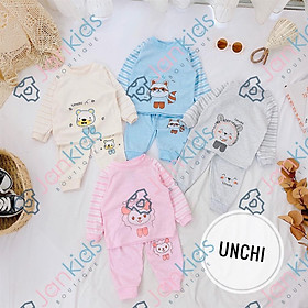 Bộ quần áo dài tay thu đông chất nỉ, cổ chui phối tay kẻ UNCHI cao cấp cho bé trai, bé gái